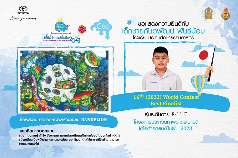 เยาวชนไทยสร้างชื่อเสียงก้องโลก คว้ารางวัล Best Finalist โครงการประกวดภาพวาดระบายสี “Toyota Dream Car Art Contest” ครั้งที่ 16